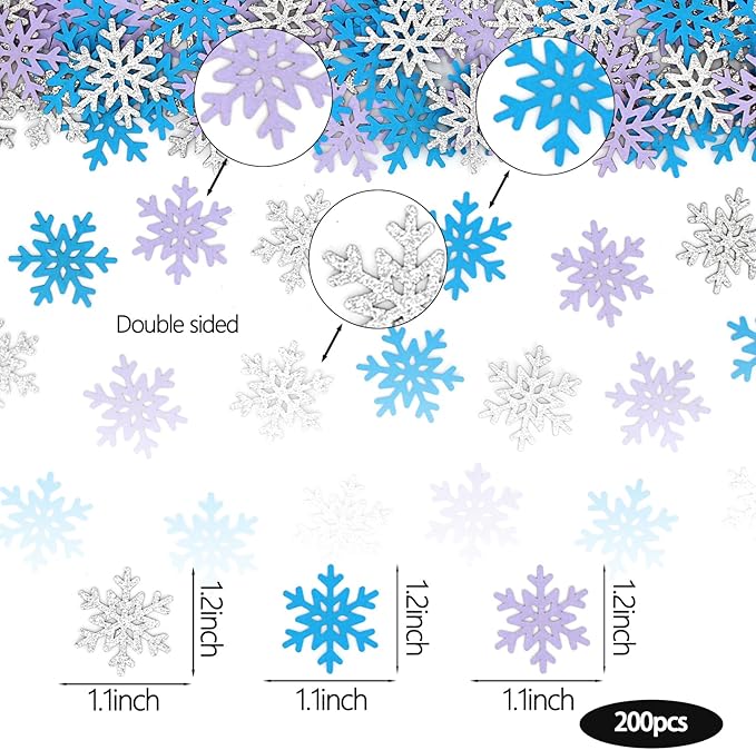 200PC Winter Wonderland Birthday Decorations Silver Blue Purple Snowflake - Image 8