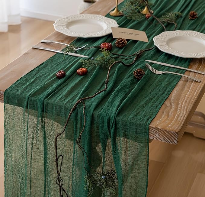 Table Runner Emerald Green Cheesecloth Gauze 120 Inch 10 FT Rustic Boho Cheese by KEKETOARRANGE