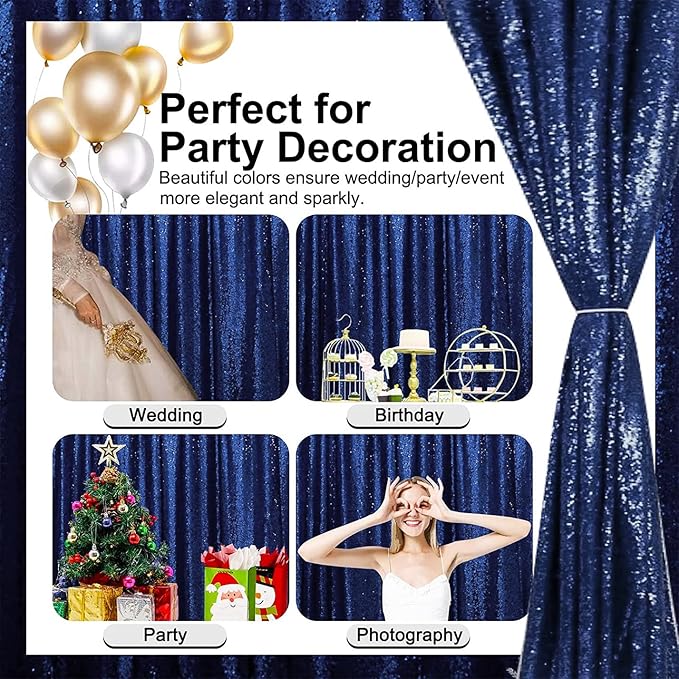 Navy Blue Sequin Backdrop Curtains Glitter Drapes 2FTx8FT 4 Panels - Image 5