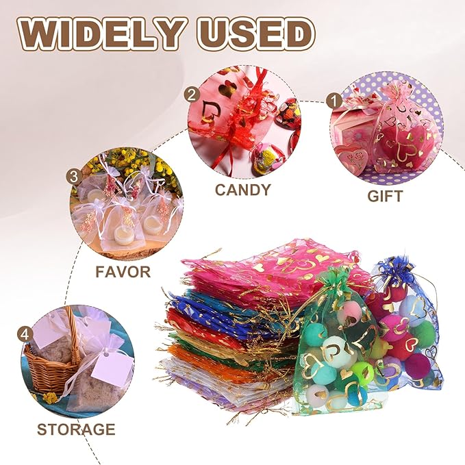 PATIKIL 100 Pcs 4x6 Inch Heart Printed Organza Bags - Image 5