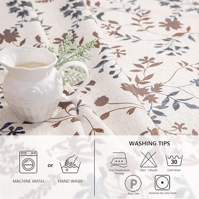MYSKY HOME Rustic Tablecloth Classic Brown Leaves Printed Linen Fabric Table - Image 4