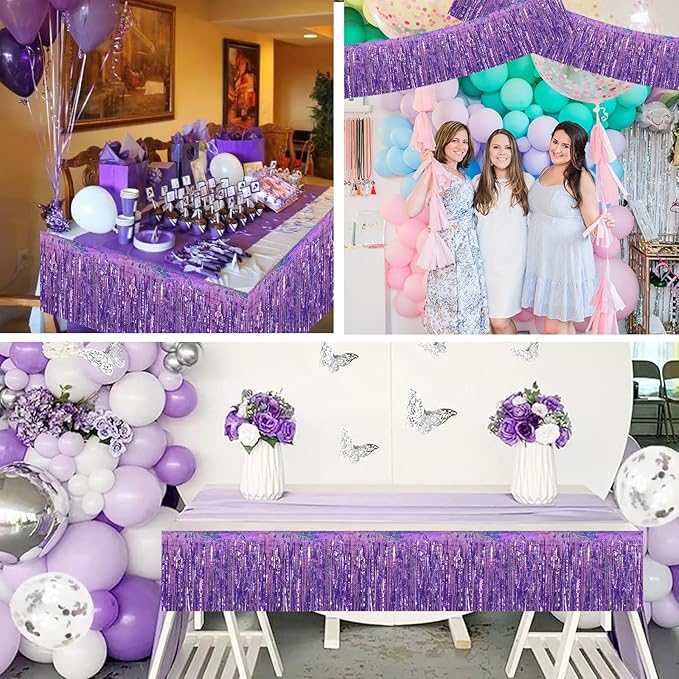 BEISHIDA 3 Packs Metallic Foil Fringe Garland Laser Light Purple Wall Hanging - Image 5