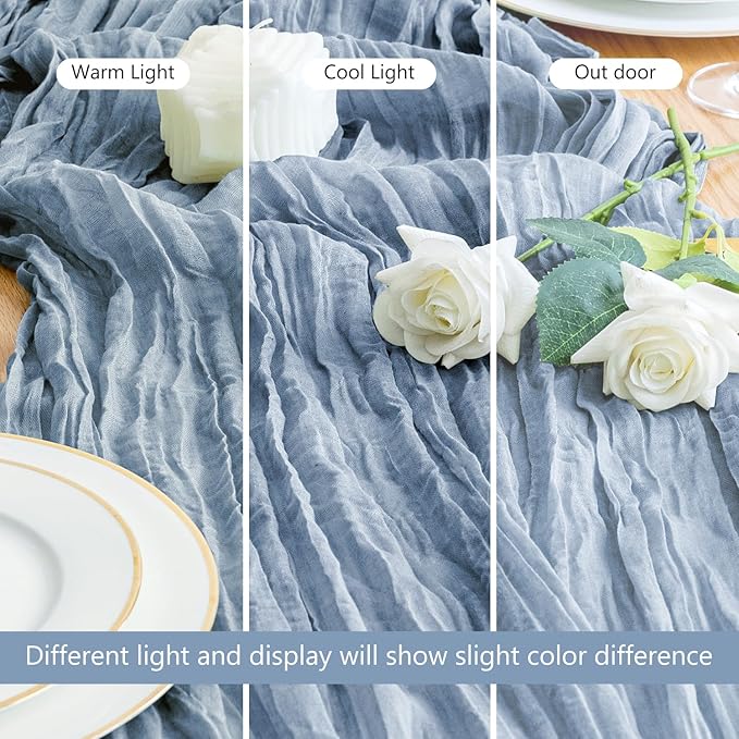 Asee'm Cheesecloth Table Runner 120 Inches Dusty Blue Boho Gauze Cheese Cloth - Image 5