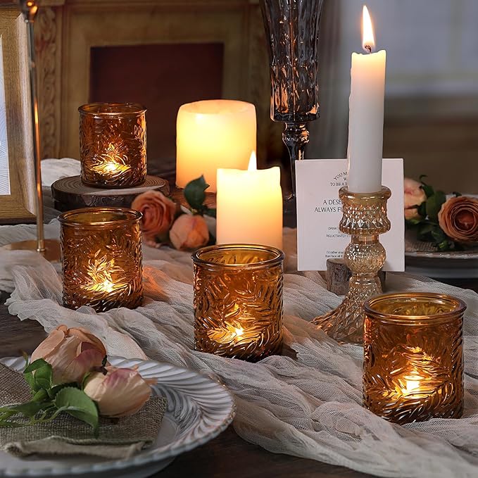 24 pcs Amber Votive Candle Holders, Tea Light Candle Holders - Image 4