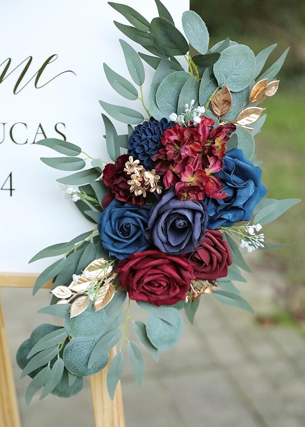 Artificial Navy Blue Wedding Arch Flower Swags Set of 2 - Image 4