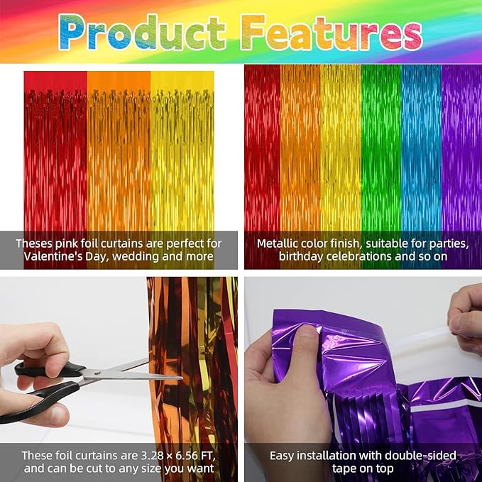 4 Pack Rainbow Backdrop Curtains, 3.28 Ft x 6.56 Ft Rainbow Party Decorations - Image 4