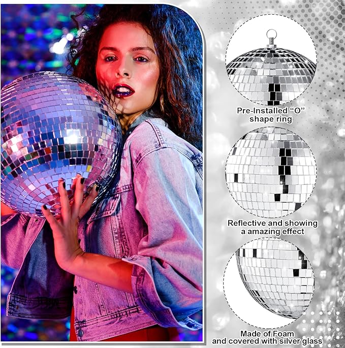 Haull 8 Pcs Large Disco Ball Set Silver Mirror Disco Reflective Ball - Image 4