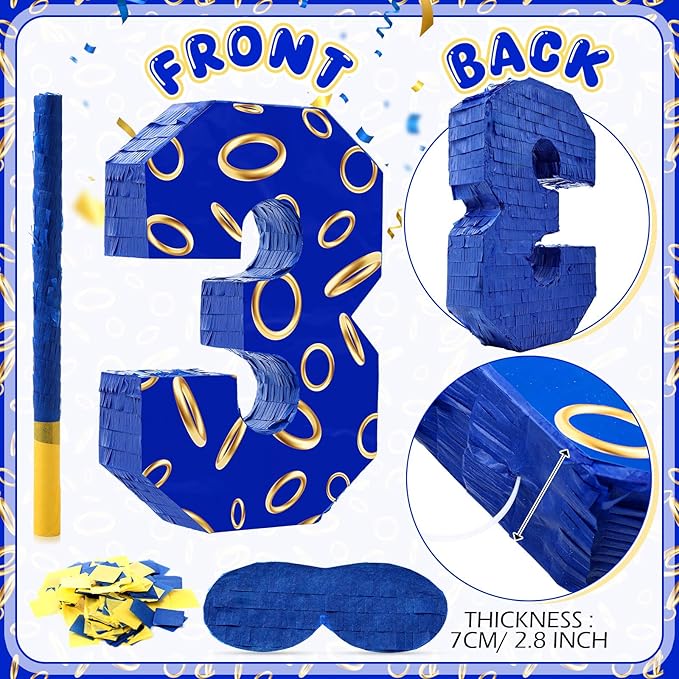 Number 3 Blue and Golden Rings Piñata - Image 4