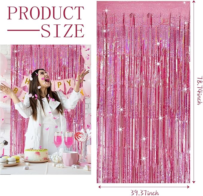 3 Pack Pink Backdrop Party Decorations Tinsel Curtain Party Backdrop Foil - Image 2