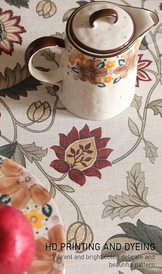 ISAENNE Designer Provence Floral Round Tablecloth, Linen Colorful Washable - Image 3