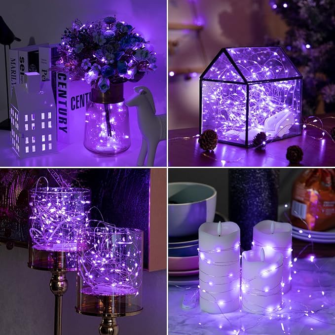 HXWEIYE 12 Pack LED Fairy Lights Battery Operated, 7ft 20LED Purple Mini String - Image 5