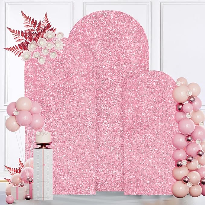 MODFUNS Metal Arch Backdrop Stand and Cover Set 4&5&6ft Pink Gold Sequins Arch - Image 2