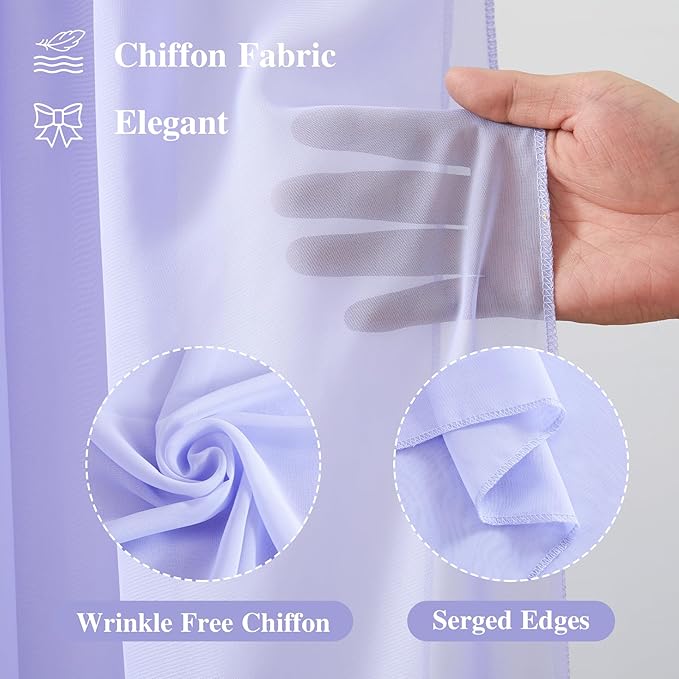 Wedding Arch Draping Fabric, 2 Panels 18FT Purple Sheer Chiffon Curtain Drapes - Image 2