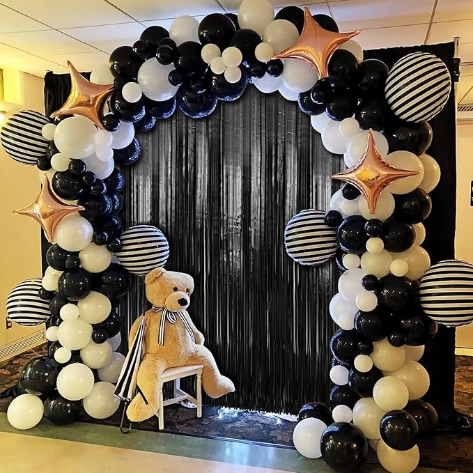 Crosize 4 Pack 3.3 x 9.9 ft Black Foil Fringe Backdrop Curtain, Streamer - Image 4