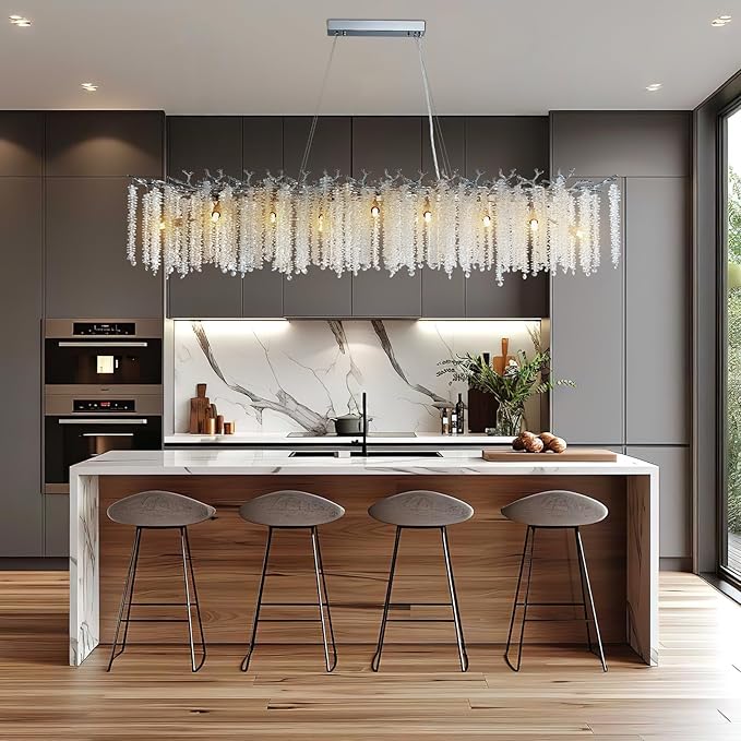YUYI Modern Crystal Chandelier, Large Rectangular, Luxury High Ceiling Light by YUYILIGHTING