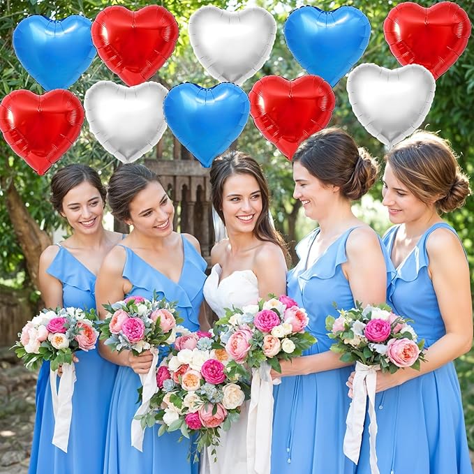 Red Blue Silver Heart Balloons - Image 5