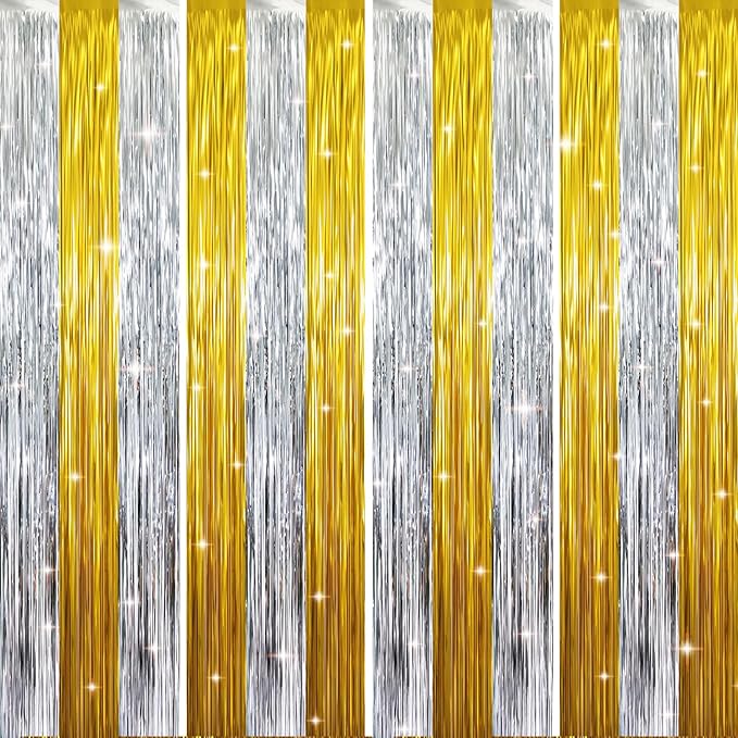 GOER 3.2 ft x 8.2 ft Metallic Tinsel Foil Fringe Curtains Party Backdrop Party by GOER