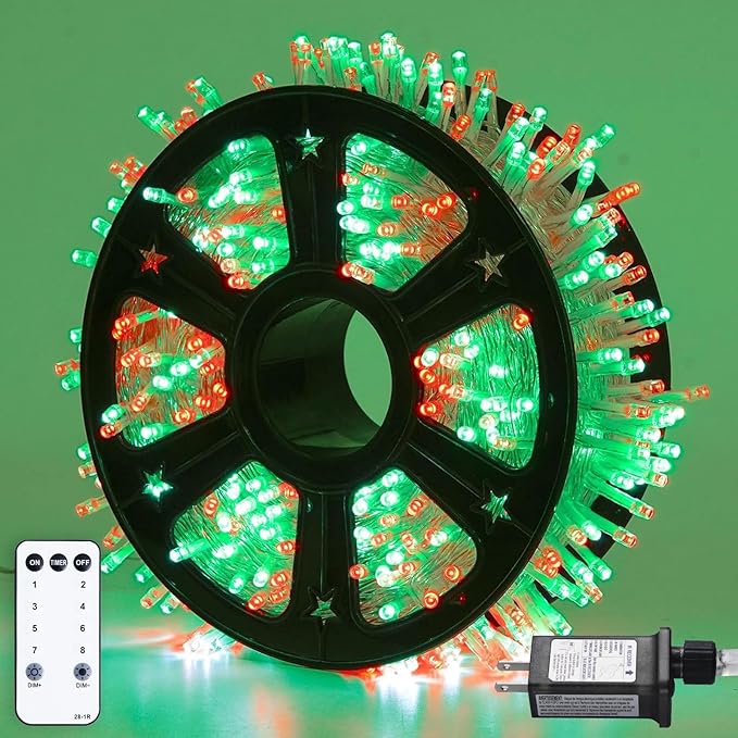 JMEXSUSS 500 LED Red and Green Christmas Lights, 8 Modes 163ft String Lights by JMEXSUSS