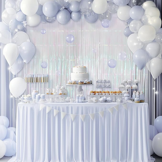 2 Pack White Iridescent Streamers Backdrop, 3.3x6.6ft Foil Fringe Curtains - Image 5