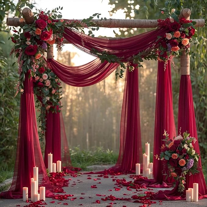 Wedding Arch Draping Fabric, 1 Panel Burgundy Sheer Backdrop Curtain Tulle - Image 4