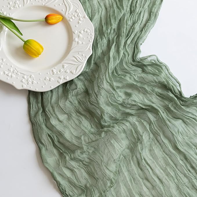 Romantic Artificial Floral Table Runner 10ft Gauze Tulle Lace Table Runner Set - Image 7