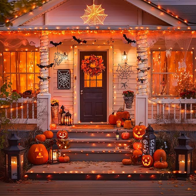 JMEXSUSS 2 Pack Orange Halloween Lights: 100 LED 33ft Solar Halloween Lights - Image 2