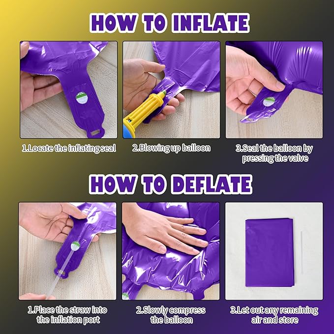Star Balloons, 22in Purple Black and Gold Star Balloons Foil 10in 4-Pointed & - Image 3