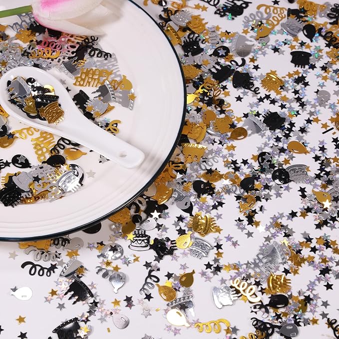Gold and Black Happy Birthday Confetti, Baby Shower, DIY Arts and Crafting - Image 4