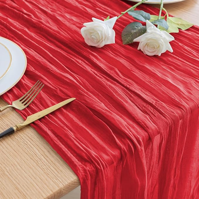 Asee'm Fall Table Runner Cheesecloth 10FT Red Boho Gauze Fabric Rustic Sheer by Aseem