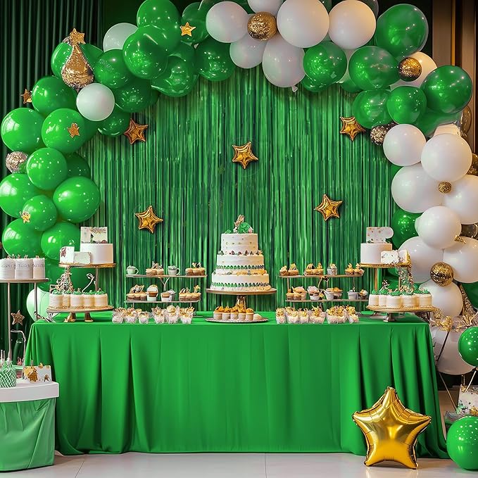 2 Pack Metallic Green Fringe Backdrop, 3.2x8.2ft Shining Foil Tinsel Curtains - Image 5