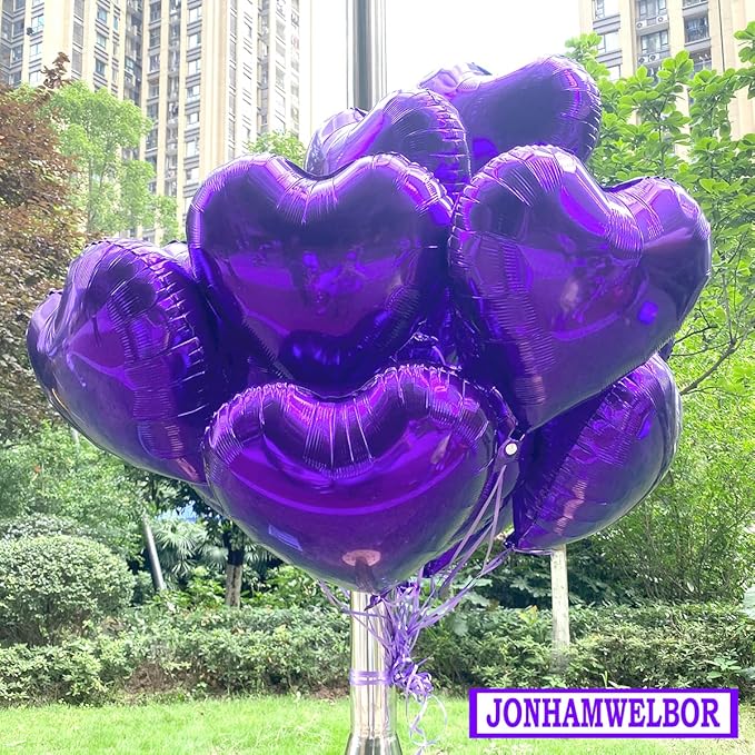 Jonhamwelbor 20Pcs 18 inch Purple Foil Mylar Heart Shape Balloons Decorations - Image 5