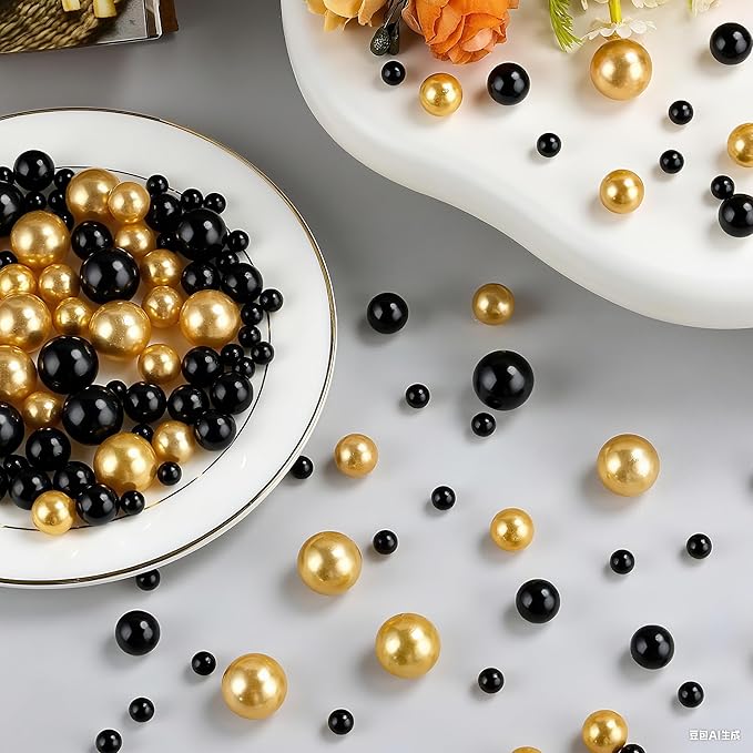 260Pcs Black and Gold Glossy Beads - Image 3