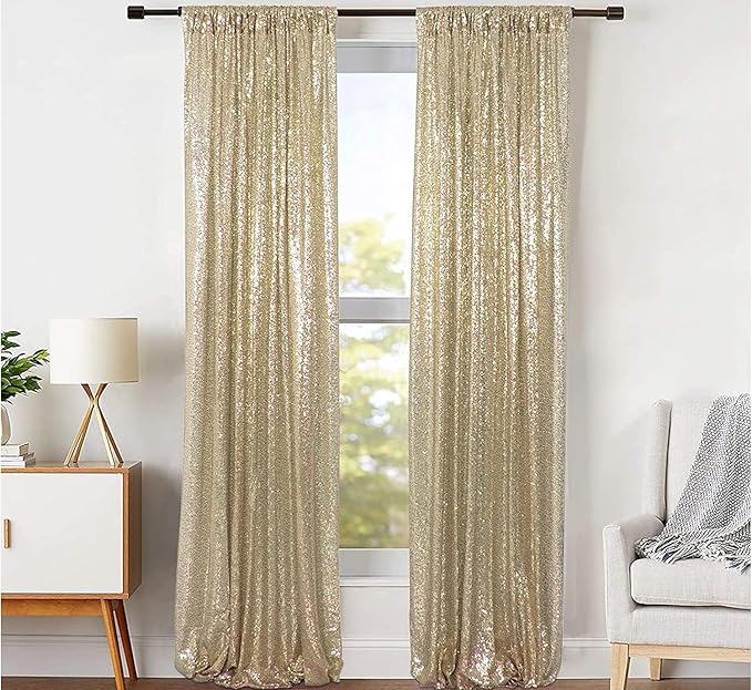 Champagne Sequin Photography Backdrop Curtains 2FTx8FT 2 Panels Sparkly - Image 2