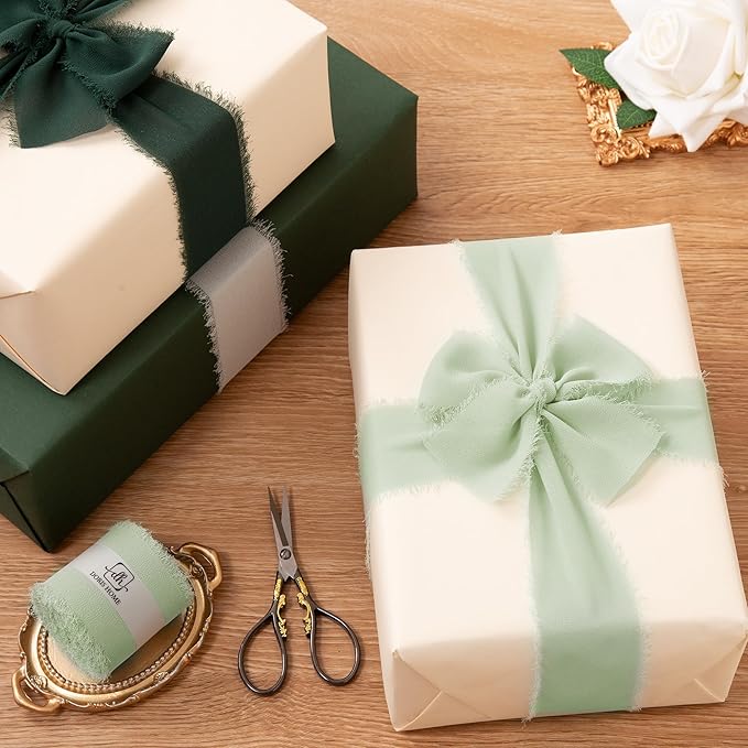 DORIS HOME Sage Green Chiffon Ribbon - Image 5