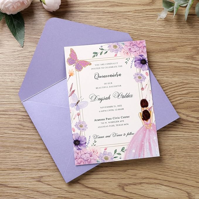 PONATIA 50 PCS/Pack Sparkle Lilac A7 Envelopes, 5.25 x 7.48'' Light Purple 5 x - Image 3