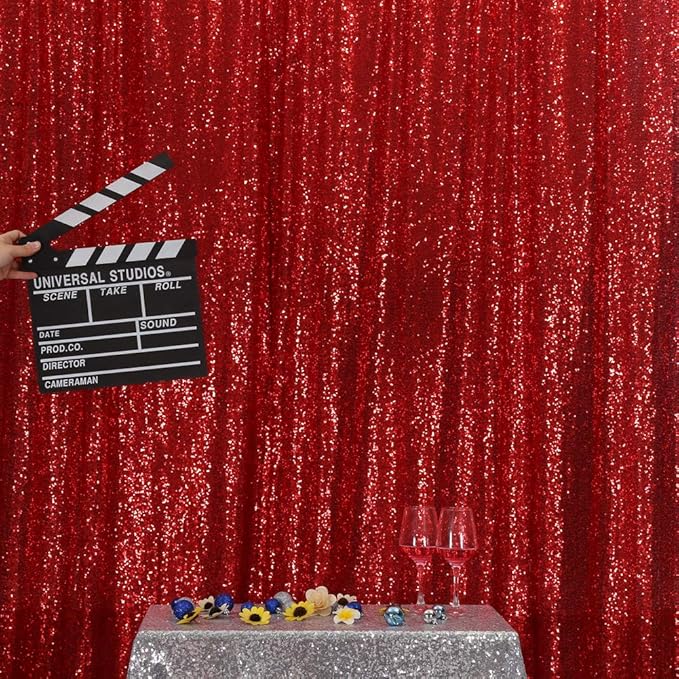 SquarePie Sequin Backdrop 10FT x 10FT Red Curtain Background - Image 7