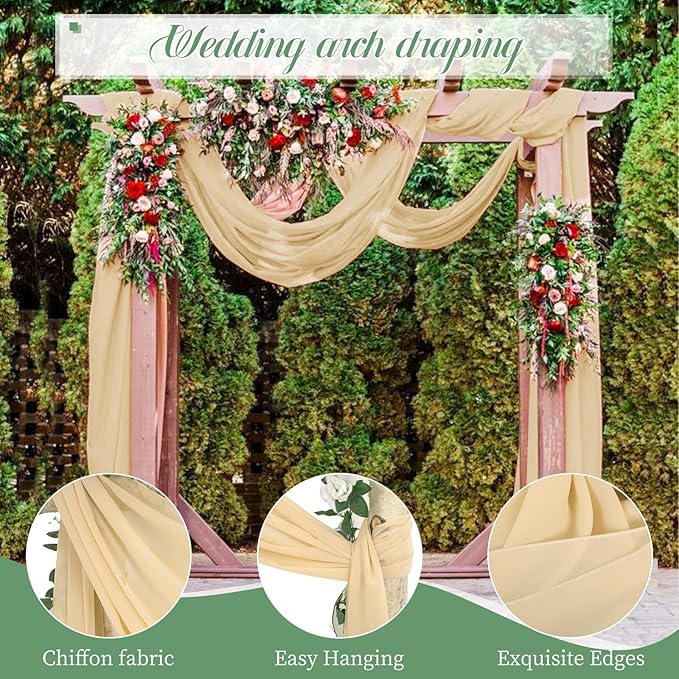 Wedding Arch Draping Fabric, 8 Panels 28" x 20ft Champagne Sheer Chiffon - Image 2