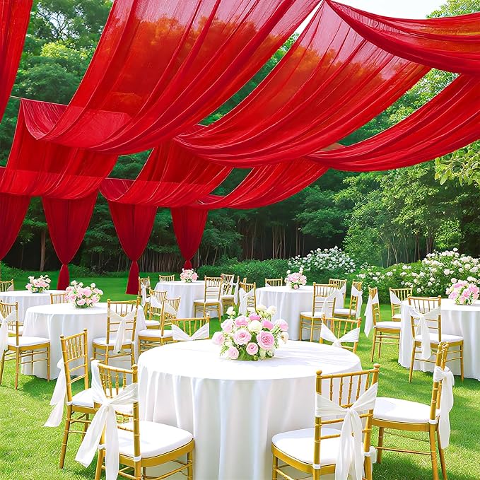 FUHSY Red Ceiling Drapes for Wedding Ceiling Drapes 5FTx20FT 2 Panels Sheer by FUHSY