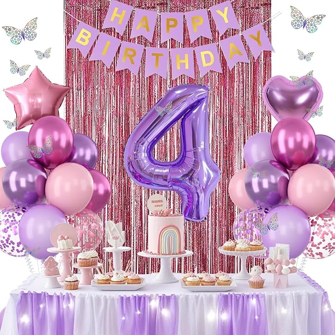 Pink Purple 4th Birthday Party Decorations - Image 4