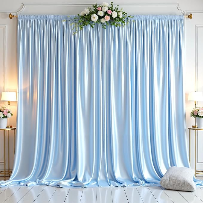 Blue Glitter Backdrop Curtain for Parties Wedding, 10Ft x 10Ft Satin Shimmer by Shillance