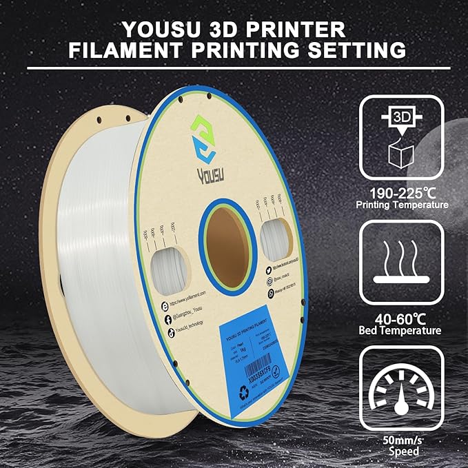 YOUSU 3D Printer Filament 1.75mm PLA Filament Glow in Dark White PLA Filament - Image 4