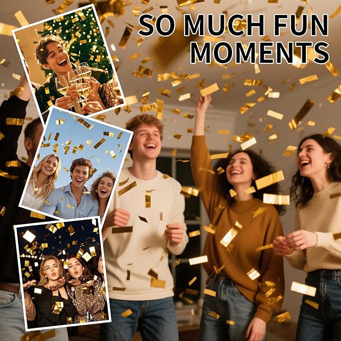 Gold Confetti Poppers Cannon, 6 Pack WERISE PARTY Gold Mylar Party Popper - Image 3