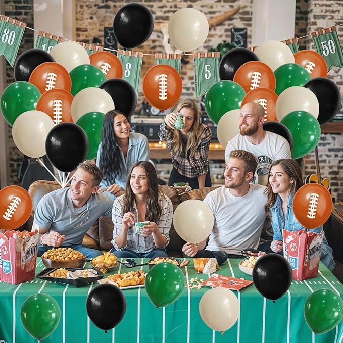 Football Balloons, 12 Inch Dark Green Black White Sand - Image 3