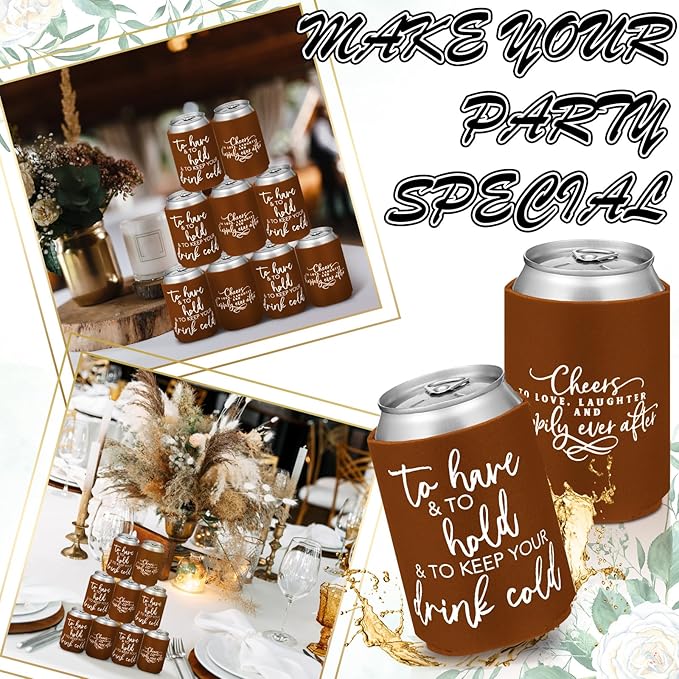 50 Pieces Chocolate Wedding Can Cooler Sleeves Bulk Engagement Party Favors - Image 5