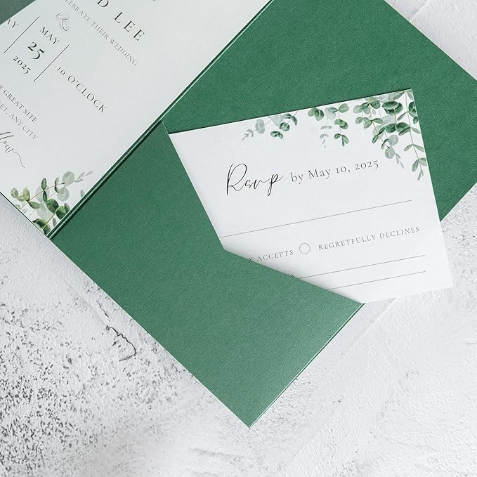 20 PCS Emerald Green Tri-fold Laser Cut Wedding Invitation Pockets - Image 9