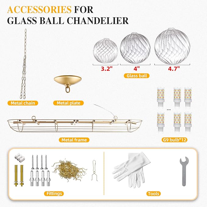 Nordic Bubble Ball Swirled Glass Chandelier, 62 inch Long Rectangular - Image 8