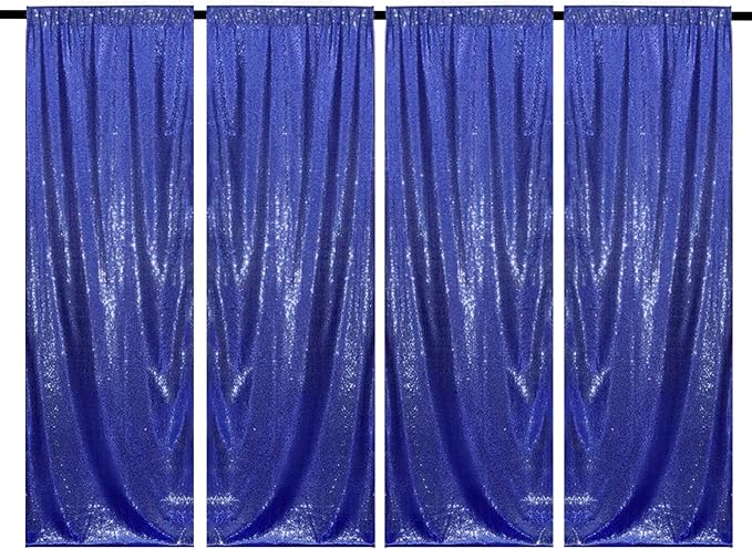 Navy Blue Sequin Backdrop Curtains 4 Panels 2FTx8FT Glitter Navy Blue Photo by WISPET