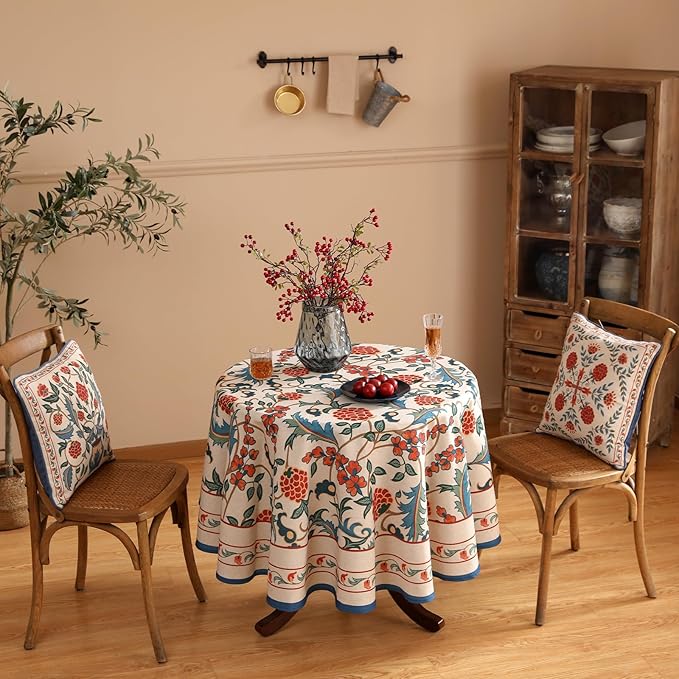 patdrea Designer Linen Round Table Cloth, Durable Breathable Floral Dacorative - Image 8