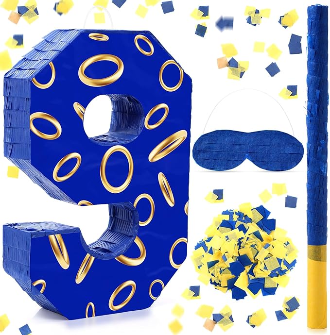 Number 9 Blue and Golden Rings Piñata by Simgoing