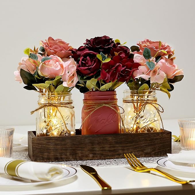 Mason Jar Lights Centerpiece for Table, Mason Jar Centerpiece Decor for Dining - Image 3
